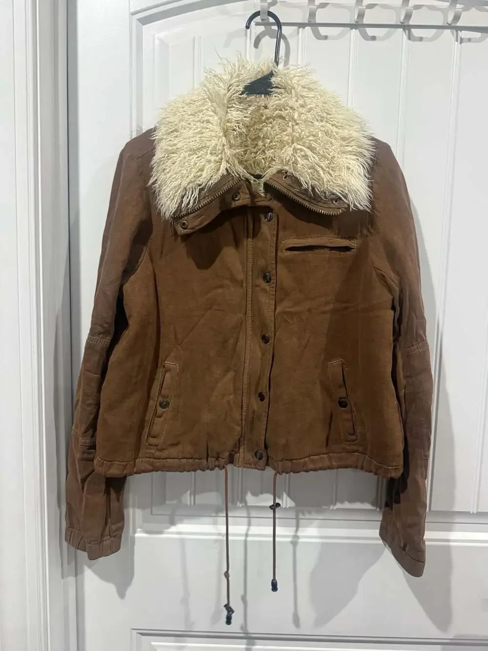 Free People Faux Shearling Lined Utility Jacket Brown Boho Moto Coat Small